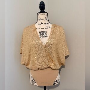 Gold Sequin V-Neck Women’s Thong Bodysuit